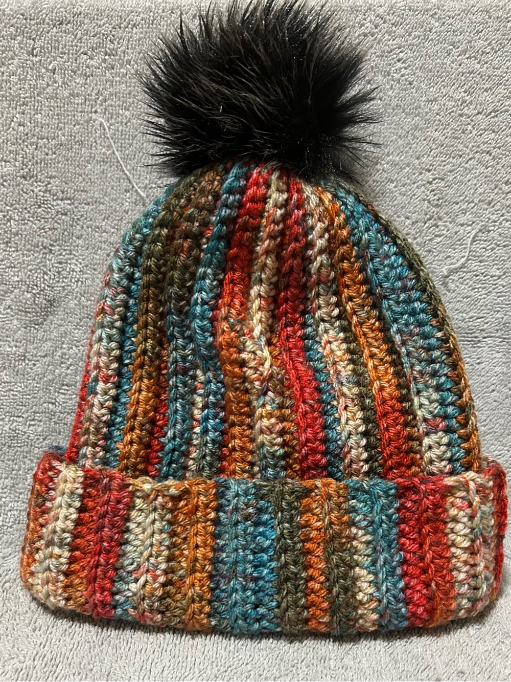 Multicolor Striped Crochet Pom Beanie - New!